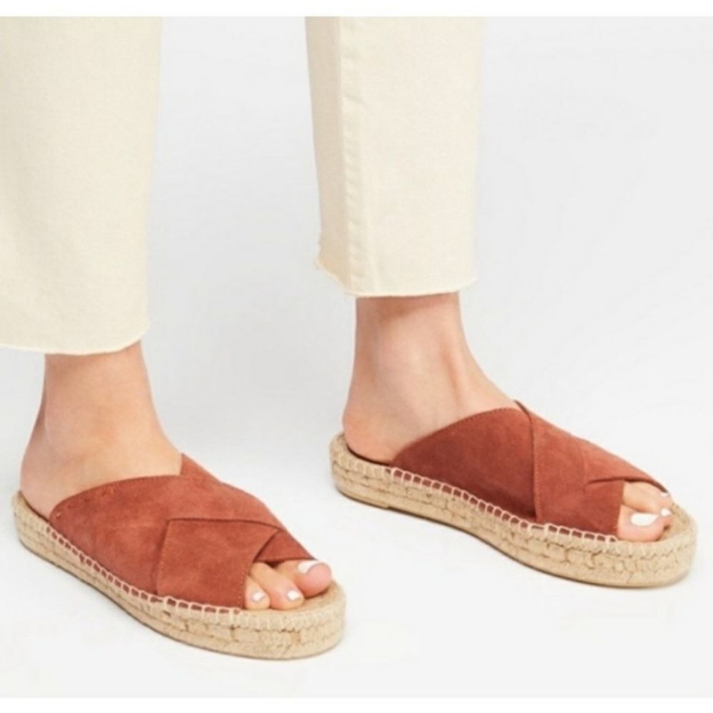 Free People Tuscan Suede Espadrille Sandal Slides in Rust